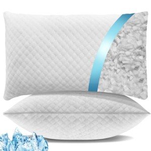 Shredded Memory Foam Pillows, Bed Pillows Queen Size Set of 2, Cooling Pillows for Sleeping, Adjustable Firm Pillows for Side Back and Stomach Sleepers, Bed Pillows with Washable Removable Cover
