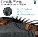 Tex Trend 100% Cotton Blanket – Soft and Breathable Twin XL Grey Waffle Blanket – All Season Comfort – Suitable for Bed Layering, Sofa, Couch - Grey (60”x90”)