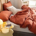 YIRDDEO Queen Comforter Set - Comforter Queen Size Sets with Ball Pom Fringe, Soft Bedding Set for All Seasons - 3 Pieces, 1 Comforter (90"x90") & 2 Pillow Shams (20"x26"), Terracotta