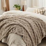 Bedsure Queen Comforter Set 5 Pieces - Bed in a Bag with Checkered Throw Blanket and Decorative Pillow, Lightweight Bedding Comforter Sets, All Season Boho Bedding, Linen Beige