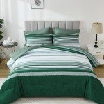 Green Queen Comforter Set 7 Pieces, Boho Striped Bed in a Bag Queen Size Soft Microfiber All Season Bedding Set with Comforter, Sheets, Pillowcases & Shams