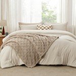 Bedsure Queen Comforter Set 5 Pieces - Bed in a Bag with Checkered Throw Blanket and Decorative Pillow, Lightweight Bedding Comforter Sets, All Season Boho Bedding, Linen Beige