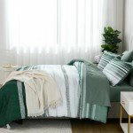 Green Queen Comforter Set 7 Pieces, Boho Striped Bed in a Bag Queen Size Soft Microfiber All Season Bedding Set with Comforter, Sheets, Pillowcases & Shams