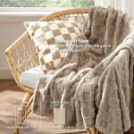 Bedsure Queen Comforter Set 5 Pieces - Bed in a Bag with Checkered Throw Blanket and Decorative Pillow, Lightweight Bedding Comforter Sets, All Season Boho Bedding, Linen Beige