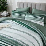 Green Queen Comforter Set 7 Pieces, Boho Striped Bed in a Bag Queen Size Soft Microfiber All Season Bedding Set with Comforter, Sheets, Pillowcases & Shams