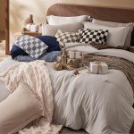 Bedsure Queen Comforter Set 5 Pieces - Bed in a Bag with Checkered Throw Blanket and Decorative Pillow, Lightweight Bedding Comforter Sets, All Season Boho Bedding, Linen Beige