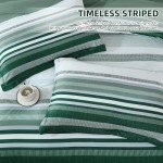 Green Queen Comforter Set 7 Pieces, Boho Striped Bed in a Bag Queen Size Soft Microfiber All Season Bedding Set with Comforter, Sheets, Pillowcases & Shams