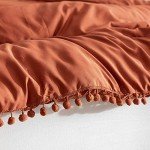 YIRDDEO Queen Comforter Set - Comforter Queen Size Sets with Ball Pom Fringe, Soft Bedding Set for All Seasons - 3 Pieces, 1 Comforter (90"x90") & 2 Pillow Shams (20"x26"), Terracotta