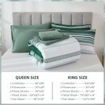 Green Queen Comforter Set 7 Pieces, Boho Striped Bed in a Bag Queen Size Soft Microfiber All Season Bedding Set with Comforter, Sheets, Pillowcases & Shams