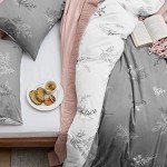 Bedsure Duvet Cover King Size - Reversible Floral Duvet Cover Set with Zipper Closure, 3 Pieces Grey Bedding Set with 8 Corner Ties and 2 Pillowcases 20"x26"