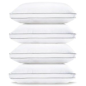 LANE LINEN Pillows Standard Size Set of 4 (20"x26") - Soft Gusseted Bed Pillow for Back, Stomach or Side Sleepers - Hotel Quality Down Alternative Standard Pillows Pack of 4 - White
