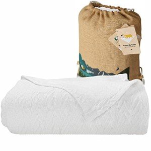 California Design Den Soft & Cool Summer Blanket King Size Blanket, 100% Cotton Blanket, Lightweight & Breathable Blanket, Herringbone Design, Premium Cotton Bed Blankets, All-Season Throw (White)