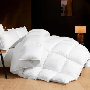 DOWNSTORIA Feather Down Comforter King Size Duvet Insert, All Season True Baffle-Box Noiseless Bedding Comforters, Soft Hotel Collection Bed Comforter, Medium Warmth - White, 106 X 90 in.