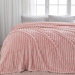 NEWCOSPLAY Super Soft Queen Blanket Pink Premium Silky Flannel Fleece 3D Ribbed Jacquard Lightweight Bed Blanket All Season Use (Pink Ribbed, Queen(90"x90"))