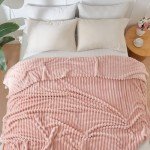 NEWCOSPLAY Super Soft Queen Blanket Pink Premium Silky Flannel Fleece 3D Ribbed Jacquard Lightweight Bed Blanket All Season Use (Pink Ribbed, Queen(90"x90"))