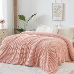 NEWCOSPLAY Super Soft Queen Blanket Pink Premium Silky Flannel Fleece 3D Ribbed Jacquard Lightweight Bed Blanket All Season Use (Pink Ribbed, Queen(90"x90"))
