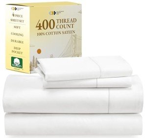 California Design Den Queen Sheet Set - Soft 400 Thread Count Sateen, Natural 100% Cotton Sheets, Deep Pockets with All Around Elastic for A, Cool & Durable Bedding Set - Antique White