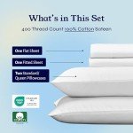 California Design Den Queen Sheet Set - Soft 400 Thread Count Sateen, Natural 100% Cotton Sheets, Deep Pockets with All Around Elastic for A, Cool & Durable Bedding Set - Antique White