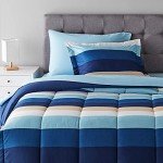 Amazon Basics 5-Piece Lightweight Microfiber Comforter Set with Sheets ,Bed-in-a-Bag Sheets, Blue Striped Bedding, Twin/Twin XL