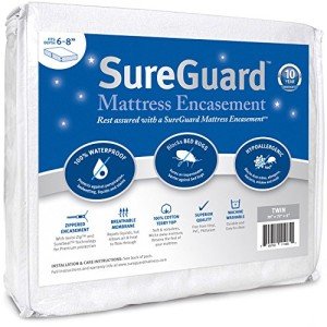 Twin (6-8 in. Deep) SureGuard Mattress Encasement - 100% Waterproof, Bed Bug Proof, Hypoallergenic - Premium Zippered Six-Sided Cover