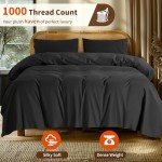 LBRO2M 1000 Thread Count 100% Cotton Sheets Set,California King Size Bed Sheet 4 Piece Sets,Long Staple,16 Inches Deep Pocket,All Season,Bedding Super Soft Comforterble Breathable,Sateen(Black)