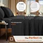 LBRO2M 1000 Thread Count 100% Cotton Sheets Set,California King Size Bed Sheet 4 Piece Sets,Long Staple,16 Inches Deep Pocket,All Season,Bedding Super Soft Comforterble Breathable,Sateen(Black)