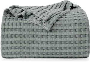Utopia Bedding Cool Grey 100% Cotton Waffle Blanket 300 GSM [Full - 90x84 Inch] Soft Lightweight Breathable Bed Blanket for All Season