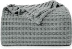Utopia Bedding Cool Grey 100% Cotton Waffle Blanket 300 GSM [Full - 90x84 Inch] Soft Lightweight Breathable Bed Blanket for All Season