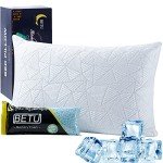 BETU Cooling Pillow Queen Size, Shredded Memory Foam Cool Pillow for Hot Sleepers, Adjustable Firm Soft Support Bed Pillows Perfect for Back Neck Pain and Side Sleeping with Pillow Case Cover, White
