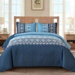 WONGS BEDDING Blue Quilt Set King,Boho 3 Pieces Bedspread Coverlet Set with Geometry Printed for All Season,Lightweight Morden Bohemian Bedding Set 104"×90"