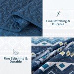 WONGS BEDDING Blue Quilt Set King,Boho 3 Pieces Bedspread Coverlet Set with Geometry Printed for All Season,Lightweight Morden Bohemian Bedding Set 104"×90"