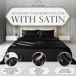 DECOLURE Satin Bed Sheets - 4 Piece Luxury Silky Full Size Bedding Set - Softer Than Silk, Wrinkle-Free with 15” Deep Pocket Fitted Sheet, Perfect for Hair & Skin, Gifts for Women (Black)