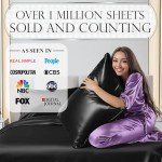 DECOLURE Satin Bed Sheets - 4 Piece Luxury Silky Full Size Bedding Set - Softer Than Silk, Wrinkle-Free with 15” Deep Pocket Fitted Sheet, Perfect for Hair & Skin, Gifts for Women (Black)