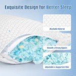 CushyOasis Shredded Memory Foam Pillow for Sleeping, Cooling Bed Pillows Set of 2, Adjustable Pillows for Side, Back, Stomach Sleepers with Washable Pillowcase (Queen Size, Grey)