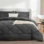 CozyLux King Bed in a Bag 7-Pieces Comforter Sets with Comforter and Sheets Dark Grey All Season Bedding Sets with Comforter, Pillow Shams, Flat Sheet, Fitted Sheet and Pillowcases