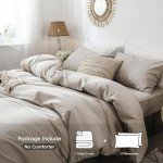MooMee Bedding Duvet Cover Set 100% Washed Cotton Linen Like Textured Breathable Durable Soft Comfy (Tannish Linen Grey, Queen)