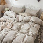 MooMee Bedding Duvet Cover Set 100% Washed Cotton Linen Like Textured Breathable Durable Soft Comfy (Tannish Linen Grey, Queen)