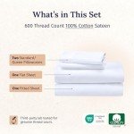 California Design Den Queen Sheet Set - Luxury 600 Thread Count Sateen, 100% Cotton Deep Pocket Queen Sheets with All Around Elastic for a, Hotel Quality Bedding Set - White