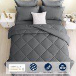 HEVUMYI 7 Pieces Queen Comforter Set, All Season Reversible Bed in a Bag Queen, Ultra Soft Queen Bedding Set with Grey Comforter, Flat Sheet, Fitted Sheet, Pillowcases, Pillow Shams, Dark Grey