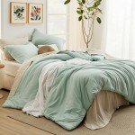 Bedsure Queen Comforter Set - 7 Pieces Sage Green Queen Bedding Set for All Seasons, Boho Contrasting Design Bed in a Bag with Comforter, Sheets, Pillowcases & Shams