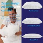 HKYLRAN Bed Pillows King Size Set of 2,for Sleeping, Adjustable King Pillows 2 Pack with Zipper, Cooling Hotel Quality with Premium Soft Down Alternative Fill