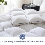DOWNCOOL Feather Comforter King Size, White Fluffy Duvet Insert King with Ultra Soft 100% Cotton Cover, All Season Luxurious Hotel Bed Comforter with Corner Tabs, 106"x90"