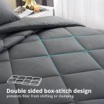 HEVUMYI 7 Pieces Queen Comforter Set, All Season Reversible Bed in a Bag Queen, Ultra Soft Queen Bedding Set with Grey Comforter, Flat Sheet, Fitted Sheet, Pillowcases, Pillow Shams, Dark Grey