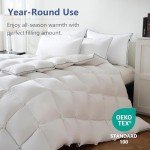 DOWNCOOL Feather Comforter King Size, White Fluffy Duvet Insert King with Ultra Soft 100% Cotton Cover, All Season Luxurious Hotel Bed Comforter with Corner Tabs, 106"x90"