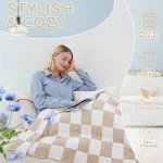 QQP Checkered Throw Blanket,Soft Cozy Microfiber Reversible Checkerboard Fluffy Blanket for Home Bed Couch., 50X60In（Camel&White）