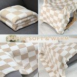 QQP Checkered Throw Blanket,Soft Cozy Microfiber Reversible Checkerboard Fluffy Blanket for Home Bed Couch., 50X60In（Camel&White）