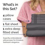 Extra Deep Queen Sheet Set - 6 Piece Breathable & Cooling Sheets - Hotel Luxury Bedding Set w/18-24 Inch Extra Deep Pockets - Easy & Secure Fit - Super Soft, Wrinkle Free and Comfy - Grey, Queen Size