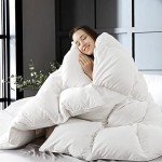 WhatsBedding White Queen Size Feather Down Fiber Comforter, Filled with Feather and Down Fiber, All Season Fluffy Ultra Soft 100% Cotton Duvet Insert, Luxury Hotel Bedding Style Comforter,90"x90"