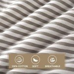 JELLYMONI Bedding Duvet Cover Set, 100% Natural Cotton 3pcs Striped Duvet Cover Sets, White Duvet Cover with Grey Stripes Pattern Printed Comforter Cover, with Zipper Closure & Corner Ties(Queen Size)