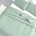 Sophia and William 3 Pieces Quilt Set King Size with 1 Quilt and 2 Pillow Shams, Reversible Microfiber Bedding Bedspread Coverlet Set, Cozy, Lightweight and Hypoallergenic, Sage